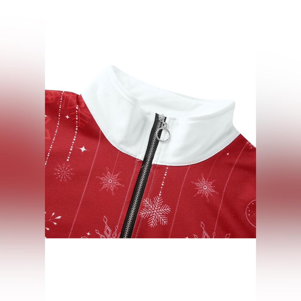 NEW Women Christmas Snowflake Print Half Zipper Lapel Xmas Sweatshirt - Picture 5 of 7